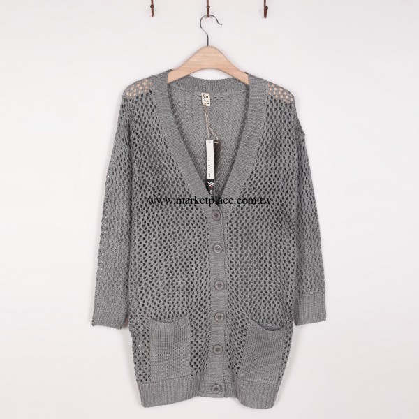 秋裝新品2014新款韓版女裝袖外套 鏤空純色寬松針織衫開衫 女夏工廠,批發,進口,代購