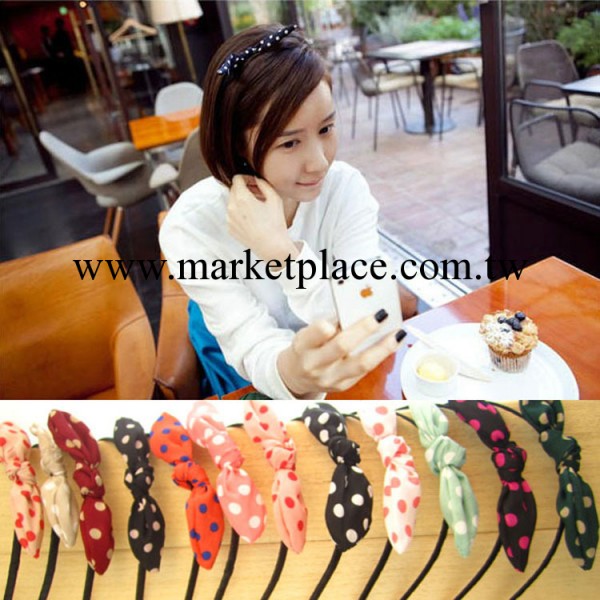 韓國緞帶蝴蝶結細頭箍 可愛圓點糖果色兔耳朵細發箍 廠傢直銷發飾工廠,批發,進口,代購