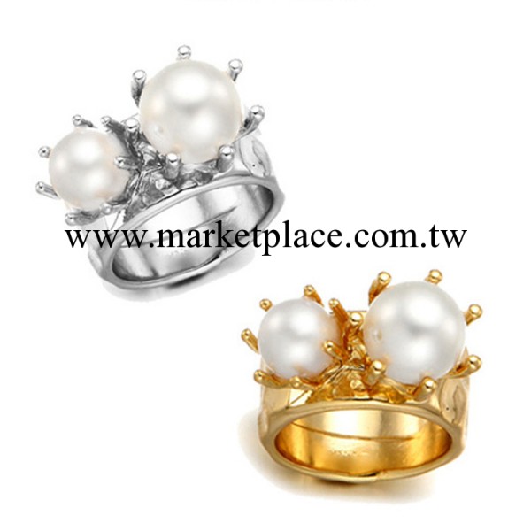 韓國定制 大珍珠大圈戒指 時尚白搭誇張雙珍珠指環 手飾品批發工廠,批發,進口,代購
