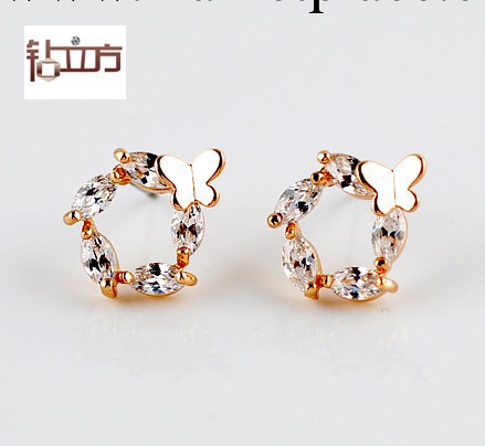 韓國韓版時尚飾品 AAA級優質鋯石白色蝴蝶花朵耳飾 耳釘 女工廠,批發,進口,代購