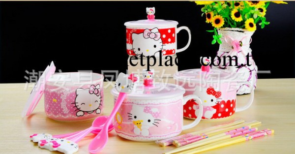 Hello Kitty 哆啦A夢 創意卡通陶瓷泡面碗 泡面杯餐具 創意KT大號批發・進口・工廠・代買・代購