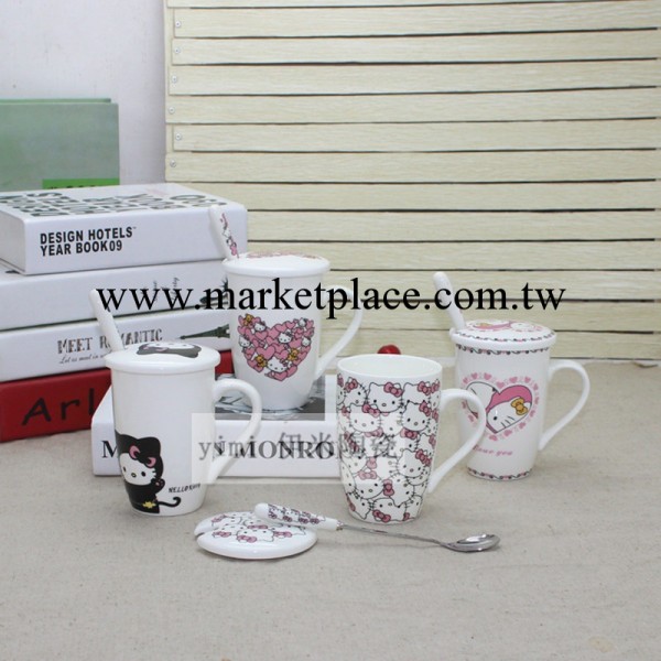 伊米陶瓷 超萌卡通可愛hello kitty創意陶瓷杯 時尚帶蓋勺咖啡杯工廠,批發,進口,代購