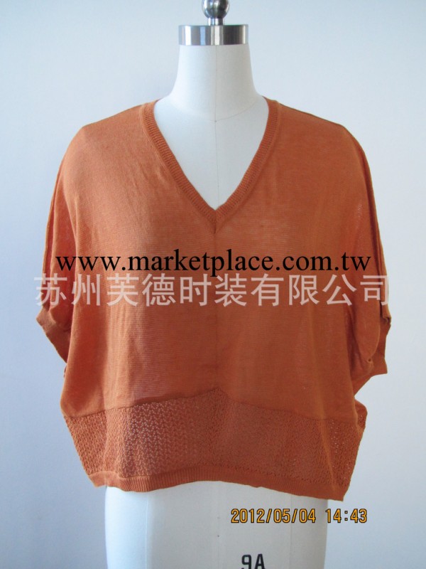 2012 夏裝上市 橘色V領寬松針織套衫 鏤空下擺 日本原單 廠傢直供工廠,批發,進口,代購