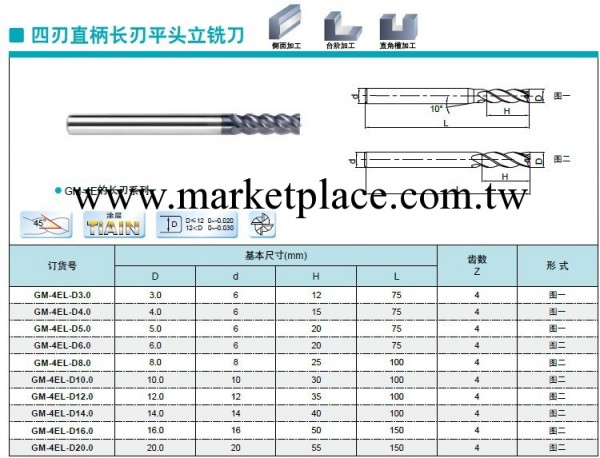 【批發】整體硬質合金加長立銑刀/四刃直柄長刃平頭銑刀GM-4EL工廠,批發,進口,代購