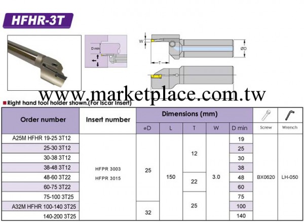 臺灣 PRECISE 端麵切槽車刀 A25M-HFHR19-25-3T12工廠,批發,進口,代購