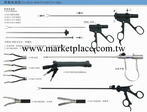 腹腔鏡雙極電凝鉗 雙極抓鉗 雙極分離鉗 直型 分離型 中空帶環工廠,批發,進口,代購