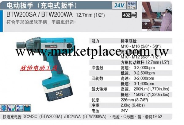 聯保原裝牧田makita BTW200WA 充電式扳手 1/2電動扳手 24V工廠,批發,進口,代購