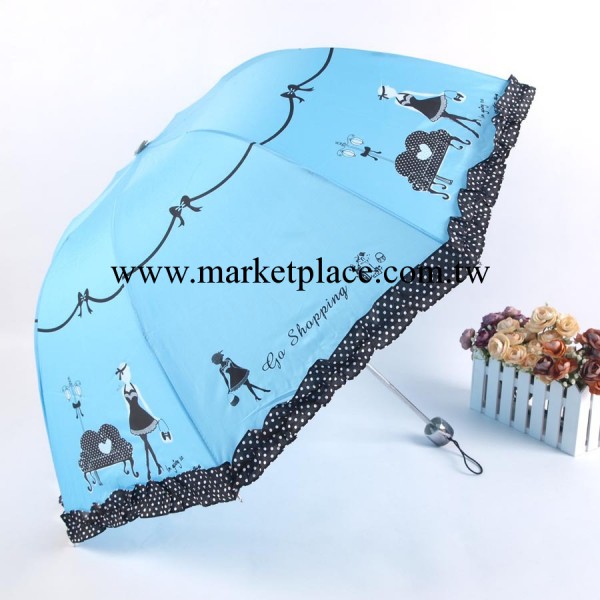 雨傘廠傢混批◤藍色蕾絲創意遮陽傘韓國防曬雨傘折疊批發・進口・工廠・代買・代購