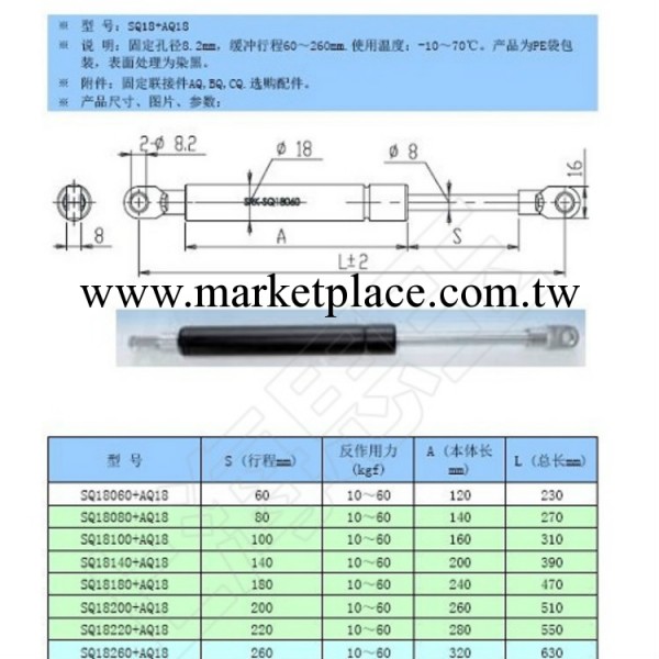 單片支撐氣彈簧   支撐桿 缸徑18   SQ18工廠,批發,進口,代購