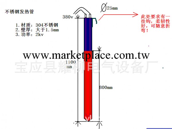 優質不銹鋼單頭電熱管  耀柳電氣 電熱管 電熱管發熱管工廠,批發,進口,代購