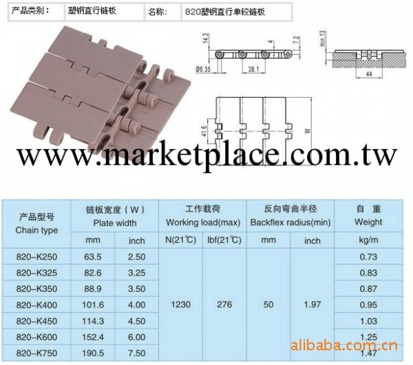 熱塑性平頂鏈板 820塑鋼直行單鉸鏈板批發・進口・工廠・代買・代購