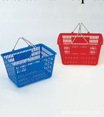 混批紅黃藍塑料購物籃、雙提手購物筐、超市購物籃工廠,批發,進口,代購