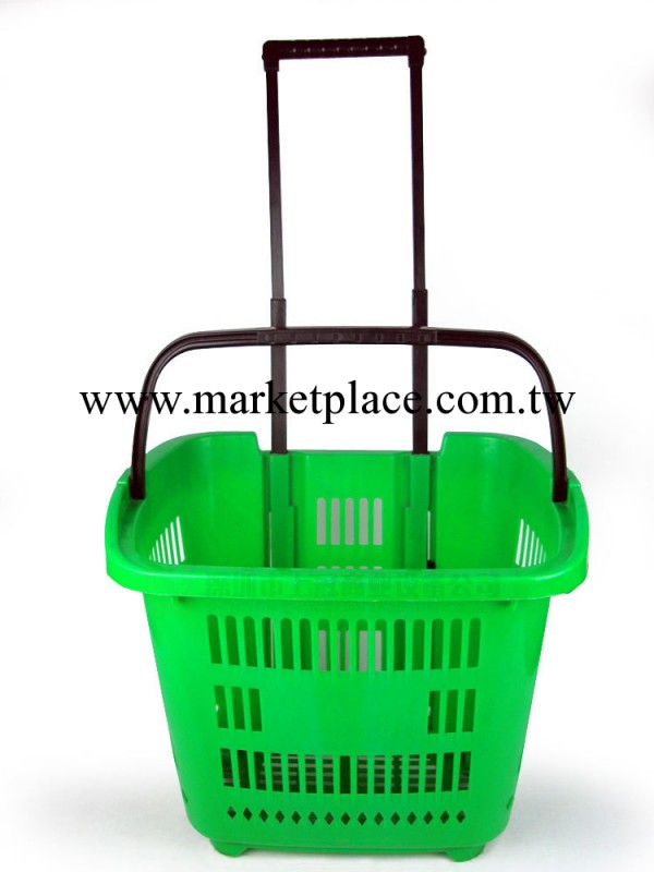 超市拉桿式購物籃 塑料 2輪購物籃 拖提兩用購物籃 深綠 廠傢直銷工廠,批發,進口,代購