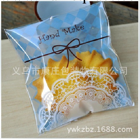 D-4韓國藍色格仔蕾絲蝴蝶結餅乾袋 月餅裝自封袋工廠,批發,進口,代購
