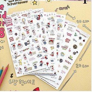 B072 韓國卡通小紅帽貼紙 日記貼 手機裝飾貼紙 6張入工廠,批發,進口,代購