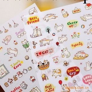 韓國進口SSBA 可愛貓咪日記本裝飾貼紙組（6張入）工廠,批發,進口,代購
