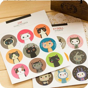韓國 貓咪兔子封口貼 圓形裝飾貼紙 可愛小動物 禮物貼紙工廠,批發,進口,代購