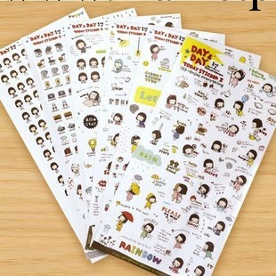 F028 韓國文具 波波頭女孩貼紙透明裝飾貼紙套裝日記貼紙6張入工廠,批發,進口,代購