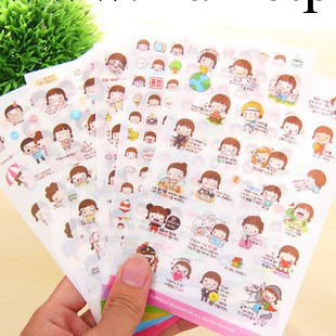 L1547 可愛女孩貼紙 韓國時尚貼紙彩色卡通清新裝飾黏紙6張入 33工廠,批發,進口,代購