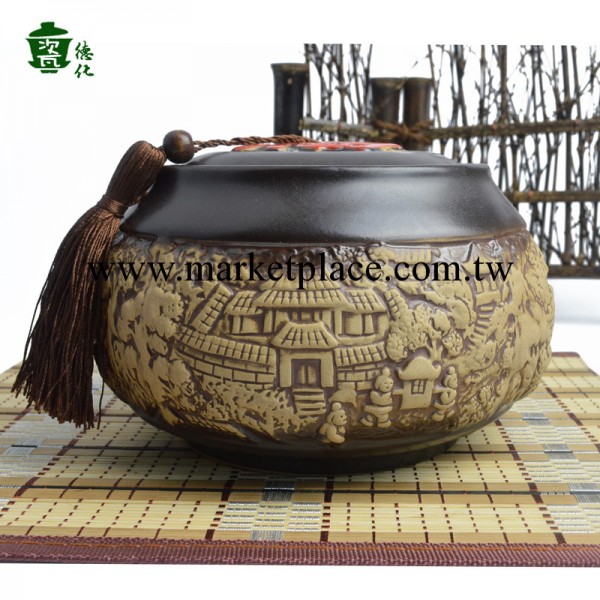 廠傢直銷 陶瓷茶葉罐 陶土上河圖 圓型儲茶罐 批發訂做 大號工廠,批發,進口,代購