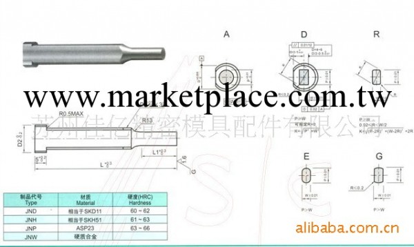 供應模具標準件，模具配件，A型式止動沖針，A型式固定沖針工廠,批發,進口,代購