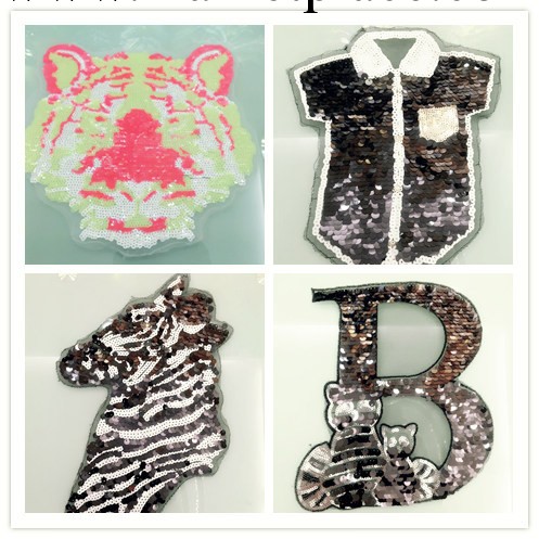 斑馬 老虎頭動物圖案 珠片服裝飾品 T恤圖樣批發・進口・工廠・代買・代購