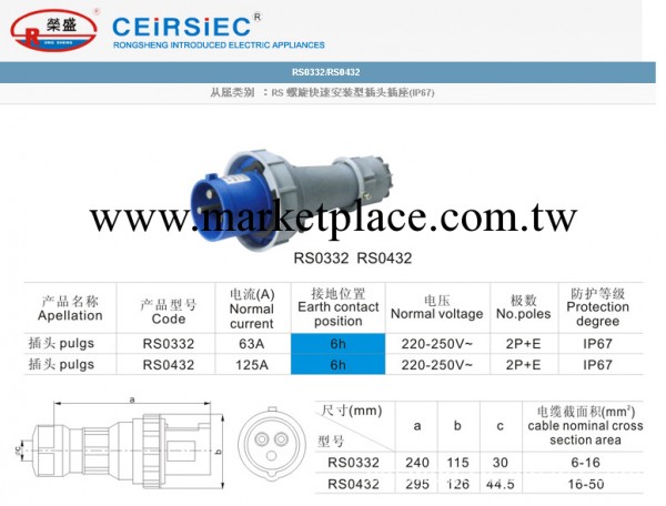 樂清榮盛RS-0332插頭插座工廠,批發,進口,代購