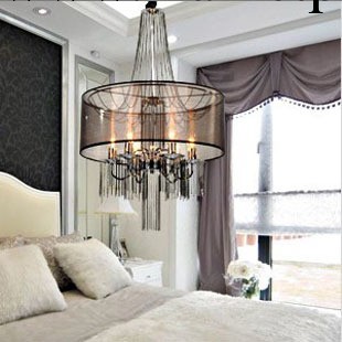 奢華現代簡約鋁鏈佈罩臥室吊燈  進口紗佈罩 黑色裝飾鋁鏈工廠,批發,進口,代購