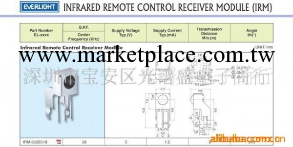 供應紅外線接收頭IRM-2638S18(億光)工廠,批發,進口,代購