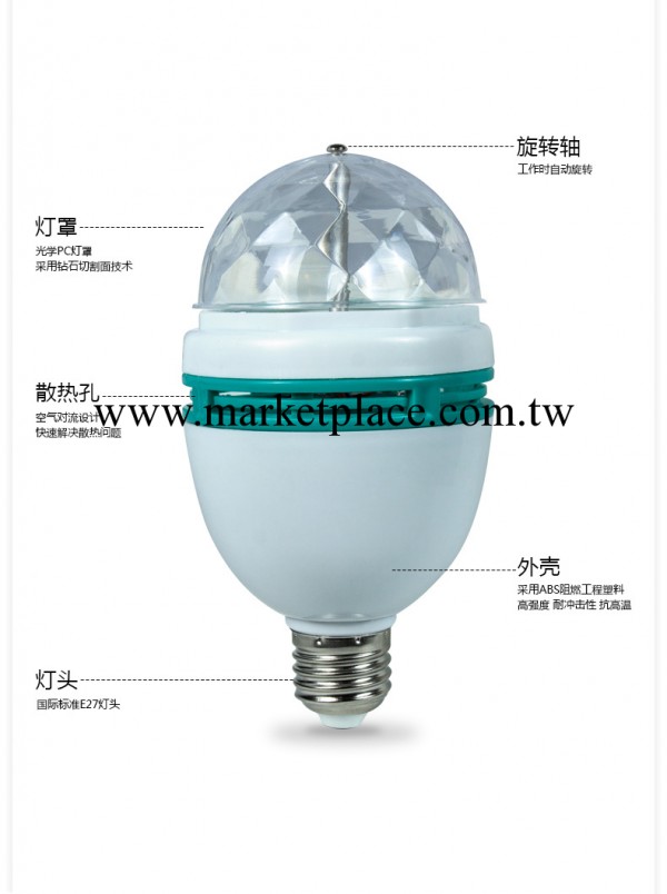 3W-LED貼片彩色旋轉球泡節能燈 迪廳燈 E27  高效節能省電工廠,批發,進口,代購