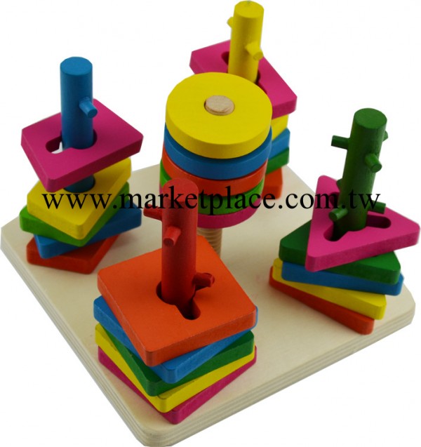 木制五柱套柱積木 幾何形狀配對認知顏色 木質幼兒童益智力玩具工廠,批發,進口,代購