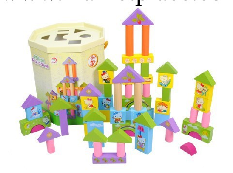 供應 玩具 木制玩具咪咪樂園60PCS桶裝積木  益智早教玩具工廠,批發,進口,代購