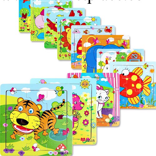 9片木制拼圖 卡通動物拼板拼圖 兒童益智玩具0.1批發・進口・工廠・代買・代購