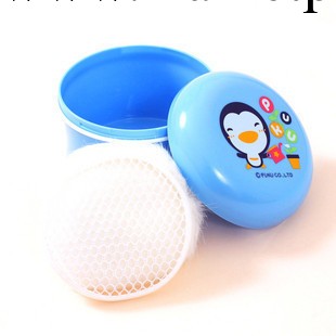 特價16301藍色企鵝嬰兒爽身粉粉撲盒+兔毛撲 臺灣進口嬰兒用品工廠,批發,進口,代購