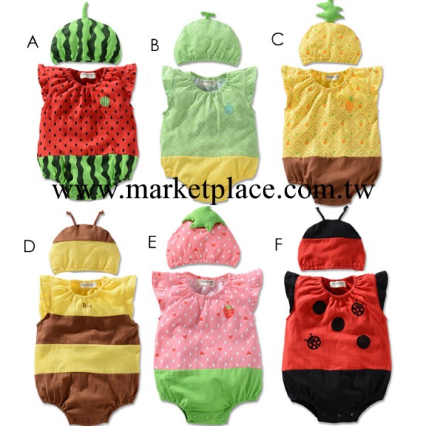 可愛男女童造型哈衣 水果造型哈衣6色 夏季連帽無袖造型哈衣1810工廠,批發,進口,代購