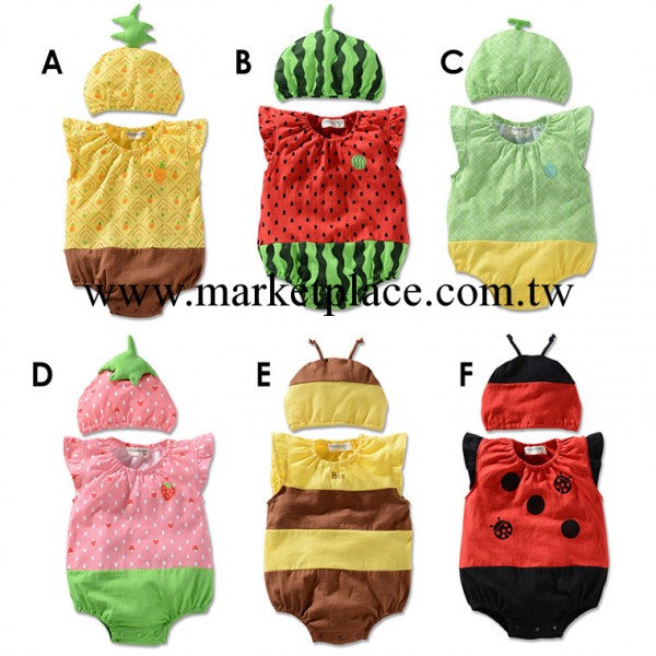 14夏款嬰幼兒寶寶爬爬服水果背心哈衣套裝 送帽子 1件代發 外單工廠,批發,進口,代購