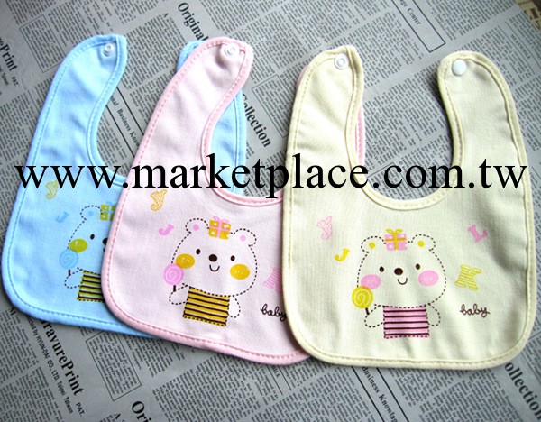 2014新款韓版寶寶雙層防水帶按扣卡通小熊嬰幼兒童口水巾工廠,批發,進口,代購