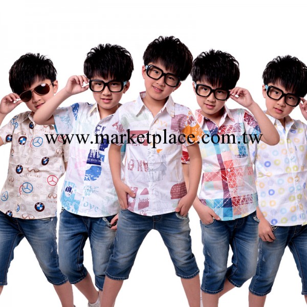 【夥拼】男童2014夏裝新款潮韓版風短袖袖襯衫韓版兒童襯衣工廠,批發,進口,代購
