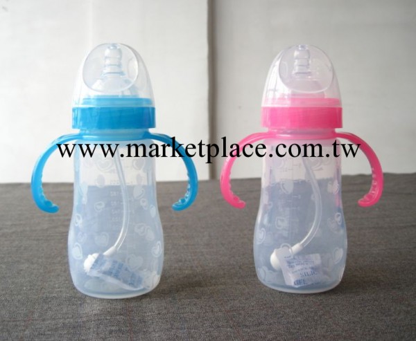 新生兒嬰兒矽膠奶瓶 寬口徑防摔抗摔帶吸管手柄 軟奶瓶 240ML工廠,批發,進口,代購