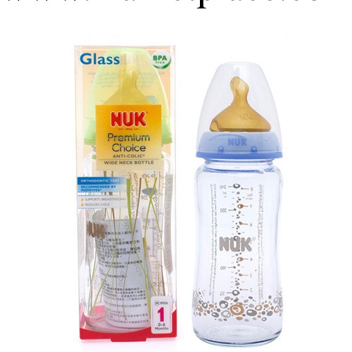 NUK 耐高溫彩色寬口玻璃奶瓶 帶乳膠1號中圓孔 240ml工廠,批發,進口,代購