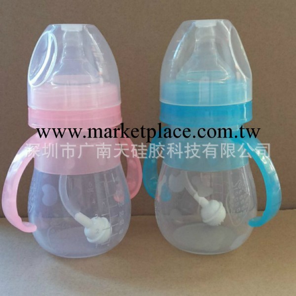 寬口140ml弧形矽膠奶瓶 帶手柄自動吸管嬰兒矽膠奶瓶工廠,批發,進口,代購
