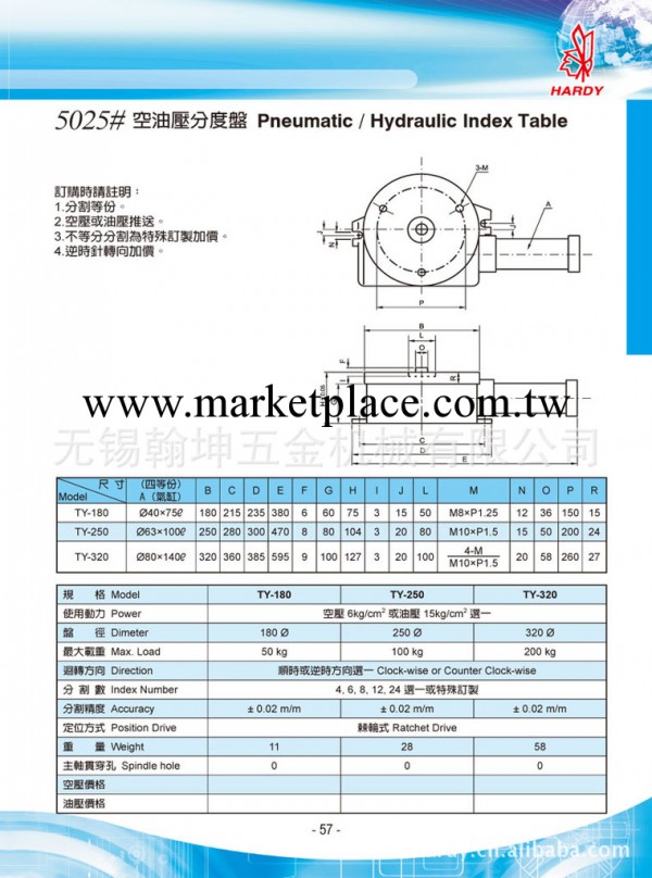 供應 臺灣翰坤 HARDY 空壓油壓分度盤 TY-250 等工廠,批發,進口,代購