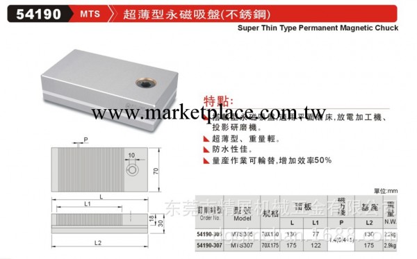 GIN 臺灣精展 54190 MTS 超薄型永磁吸盤（不銹鋼） 磨床附件工廠,批發,進口,代購