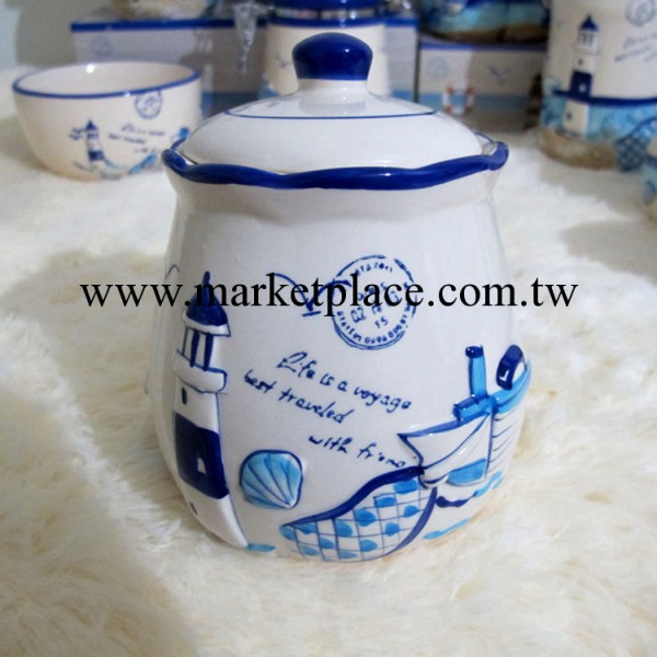 陶瓷糖罐鹽罐 有蓋 地中海風格儲物罐 廚房收納用品 創意傢居擺件工廠,批發,進口,代購