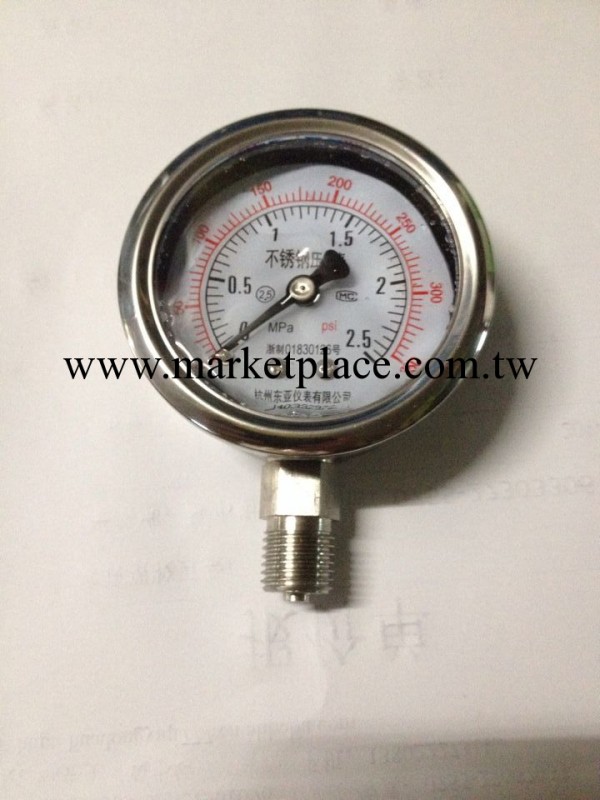 不銹鋼耐震壓力表 YNBF60  2.5MPA 杭州東亞牌  2分牙工廠,批發,進口,代購