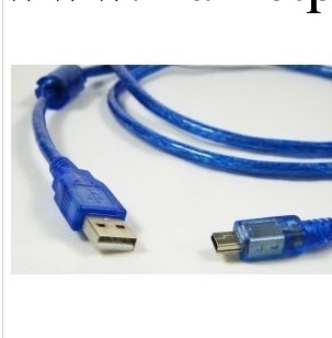 USB2.0線 USB轉迷你5P線 1.5米  USBMIN5P 透明藍 帶磁環 全銅線工廠,批發,進口,代購