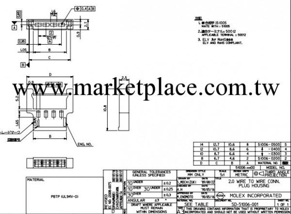 molex連接器2.0mm間距線對線塑膠外殼51006-0300工廠,批發,進口,代購