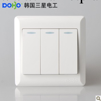 DOBO韓國三星電工86型三位單控麵板三開三聯單控開關熒光K5.0工廠,批發,進口,代購