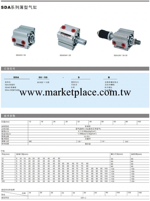 山耐斯薄型氣缸/山耐斯SDA系列/山耐斯銷售中心工廠,批發,進口,代購
