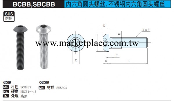 BCBB,SBCBB 內六角圓頭螺絲,不銹鋼內六角圓頭螺絲工廠,批發,進口,代購